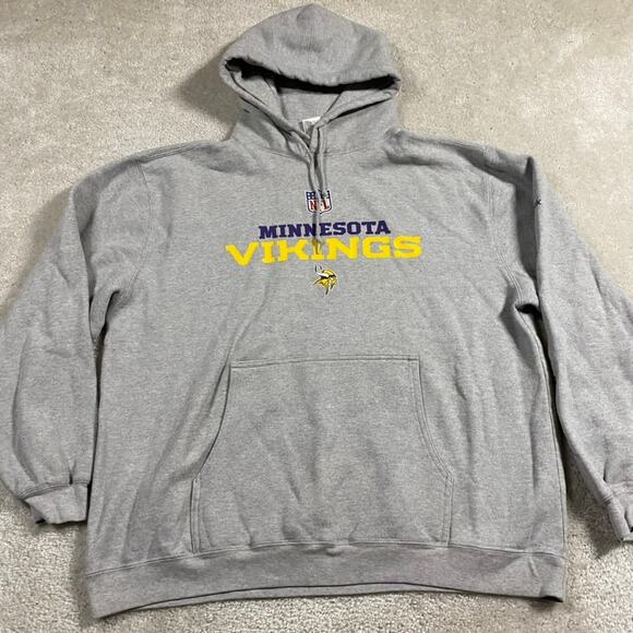 Y2K Reebok Vikings Hoodie Mens L Gray On Field NFL Minnesota Sweatshirt Pullover - Picture 1 of 7